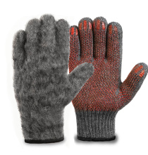 Двойные шерстяные перчатки с внутренним начёсом и антискользящим покрытием (70% шерсть + 30% акрил), по ГОСТу с маркировкой, серые, до -25°С